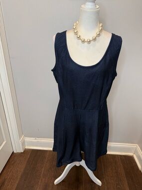 Ashley Stewart Dark Navy Denim Sleeve Wide Leg Jumpsuit